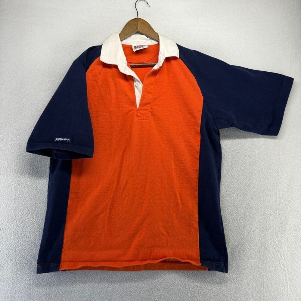 Vintage Barbarian Rugby Shirt Mens XL Orange Navy Blue Colorblock Rugby Blank
